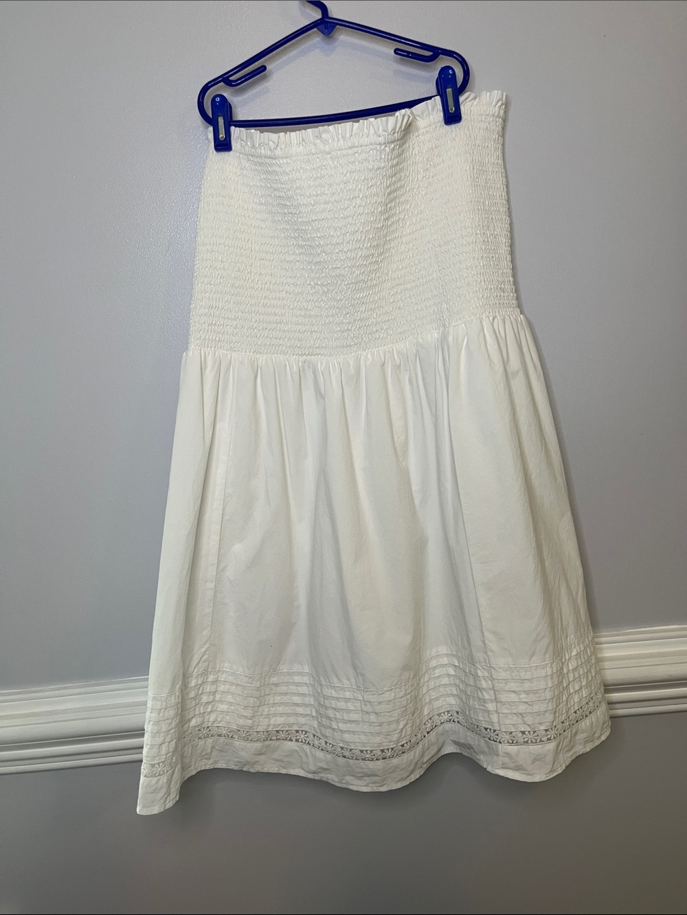 American Eagle Outfitters White Smocked A-Line Midi Skirt